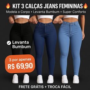 ⭐ Kit 3 Calças Skinny Femininas com Elastano — Modela o Corpo + Alta Elasticidade (Envio Imediato)