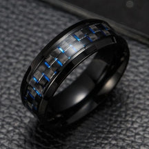 Anel Tungstenio Preta com Fibra De Carbono Azul