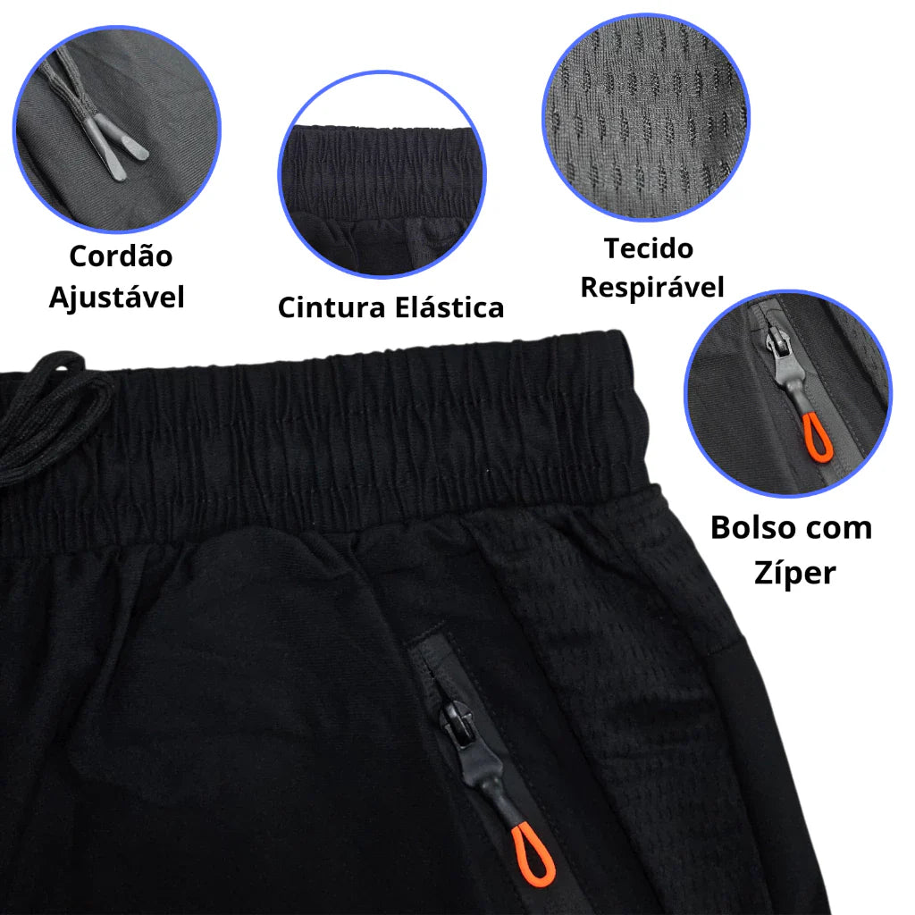 Bermuda Masculino DryFIT Esportivo Com Ziper