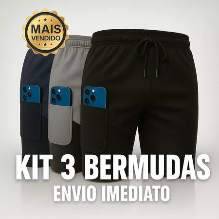 Kit 3 Shorts 2 em 1  Dry Masculino Corrida e Academia com Forro de Compressão