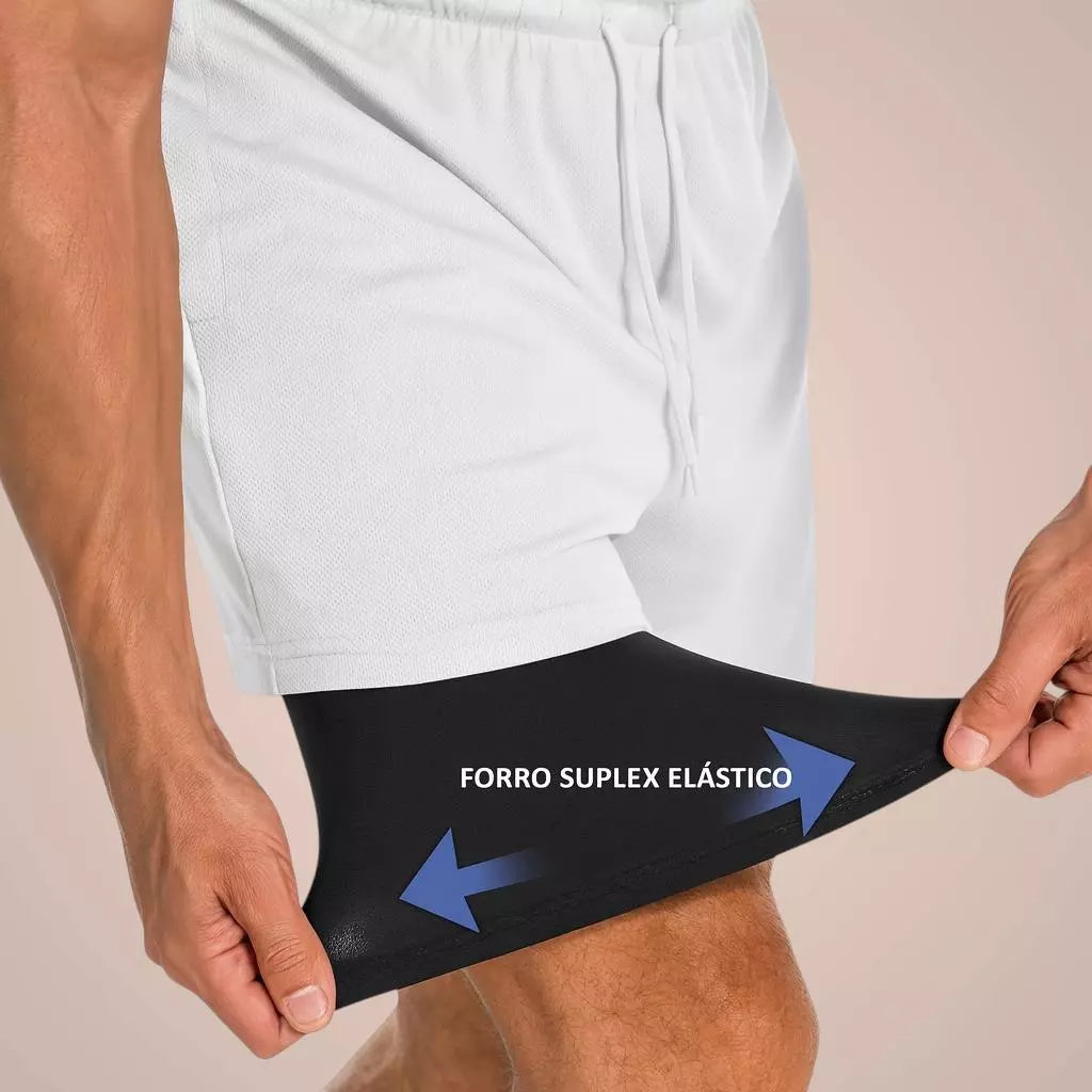 Kit 3 Shorts 2 em 1  Dry Masculino Corrida e Academia com Forro de Compressão