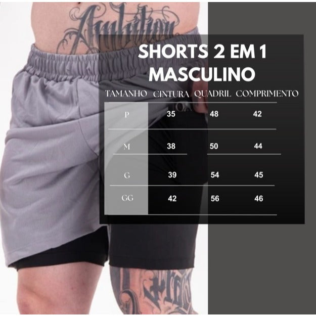 Kit 3 Shorts 2 em 1  Dry Masculino Corrida e Academia com Forro de Compressão