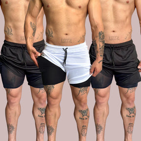 KIT 3 Shorts 2 em 1 Bermuda Compressão Masculino Dry Fit Elastano Academia Treino Original Bordbless