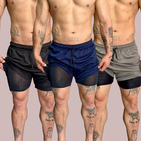 KIT 3 Shorts 2 em 1 Bermuda Compressão Masculino Dry Fit Elastano Academia Treino Original Bordbless