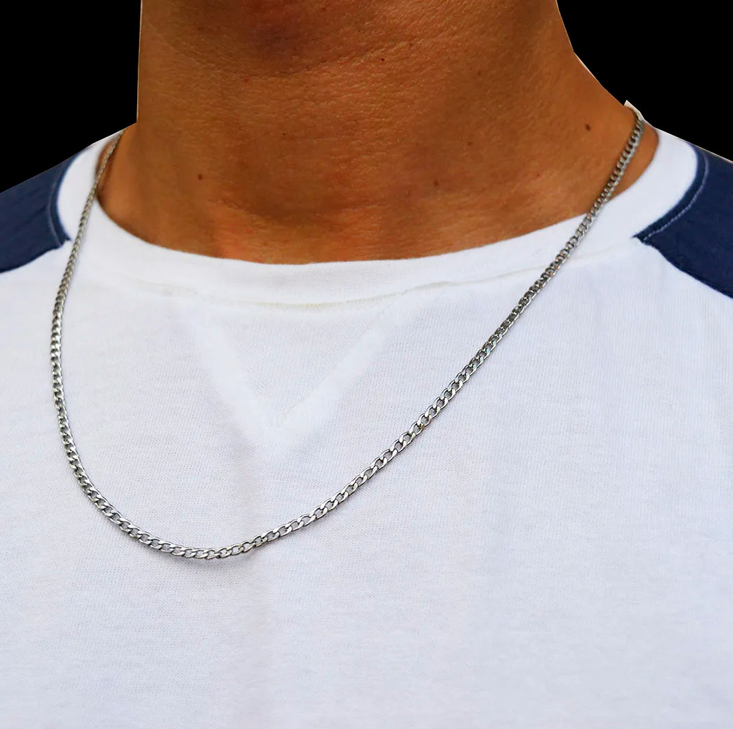 Cordão Corrente Elo Grumet Fino Aço Inox 316l Prateado