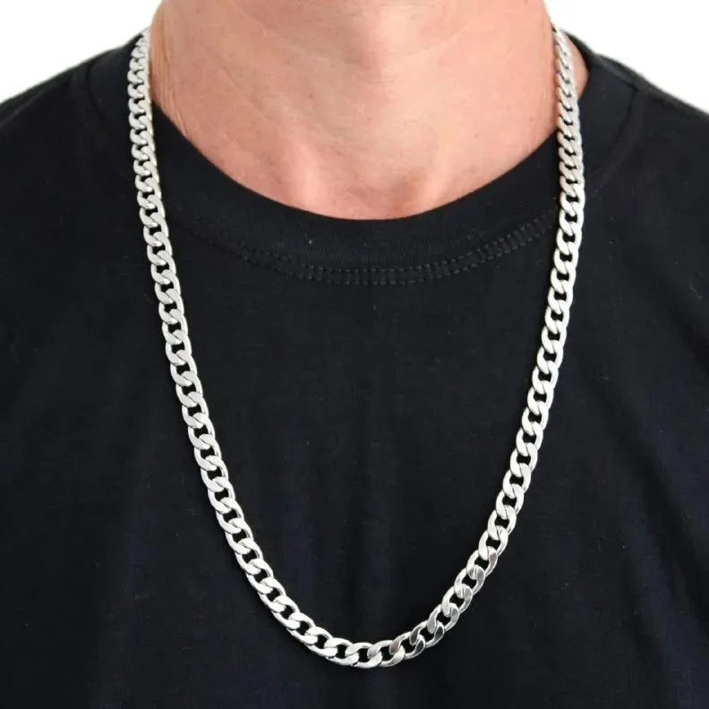 Cordão Corrente Elo Grumet Grosso Aço Inox 316l Prateado