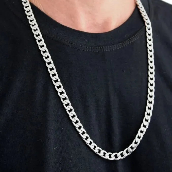 Cordão Corrente Elo Grumet Grosso Aço Inox 316l Prateado