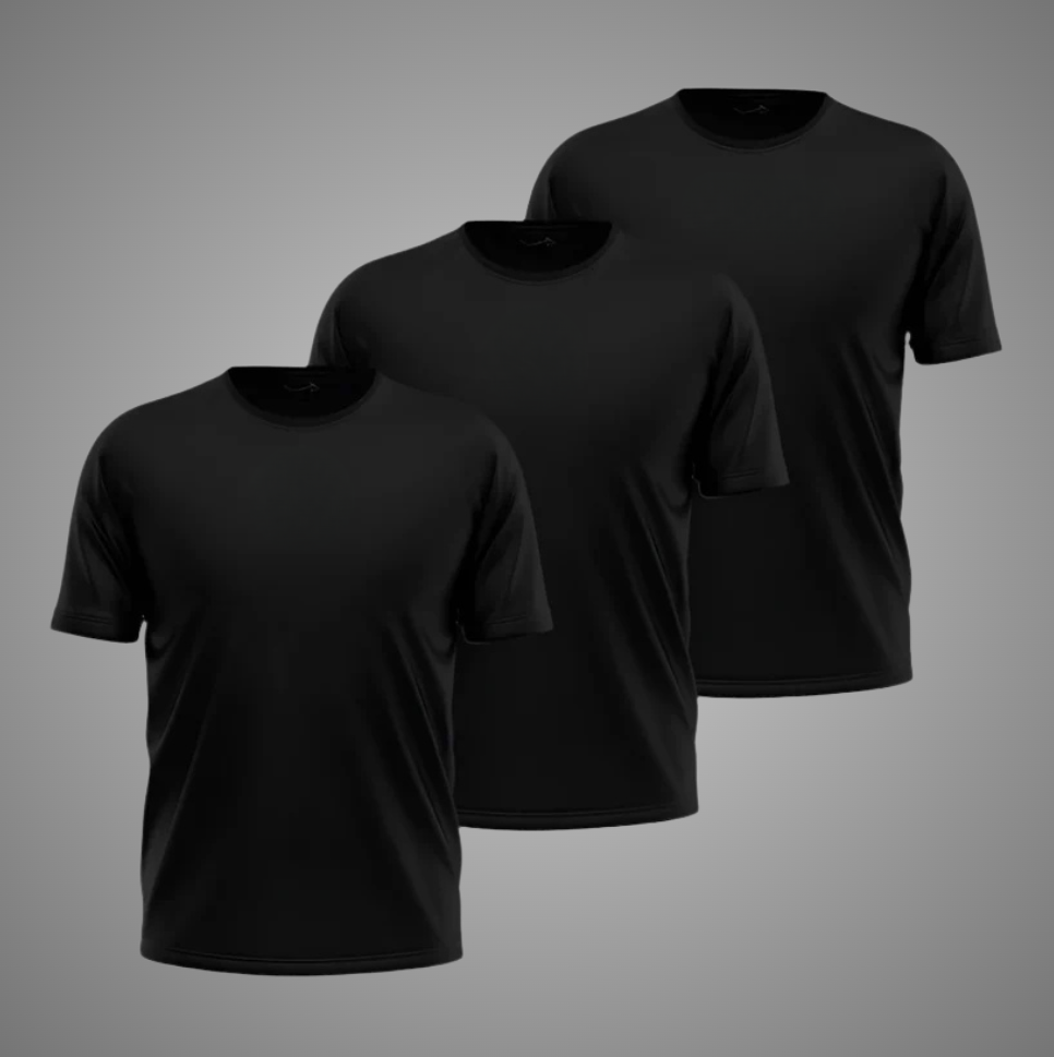 Kit Versátil: 3 Camisetas Dry Pretas